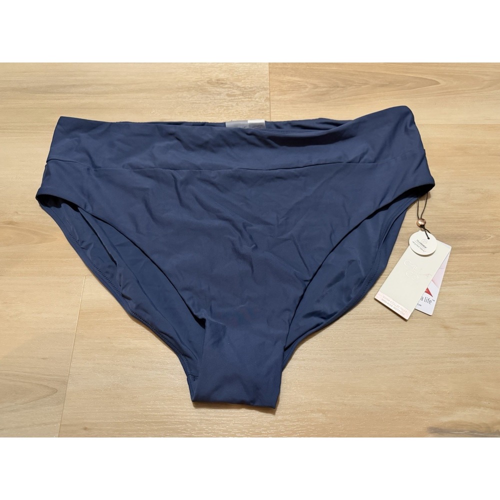 CALIA Women's Wide Band Bikini Bottoms 2X High Leg Ardosia Slate Blue NWT